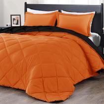 Conjunto de edredom de luxo em tamanho real laranja/preto, 3 peças Conjunto de edredom de luxo em tamanho real laranja/preto, 3 peças