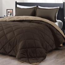 Conjunto de edredom de luxo em tamanho real, marrom e castanho, 3 peças Conjunto de edredom de luxo em tamanho real, marrom e castanho, 3 peças