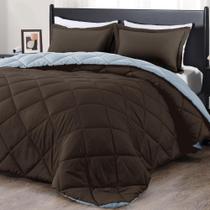 Conjunto de edredom de luxo King Size marrom/azul, 3 peças Conjunto de edredom de luxo King Size marrom/azul, 3 peças
