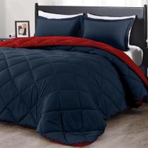 Conjunto de edredom de luxo King Size vermelho/azul marinho, 3 peças Conjunto de edredom de luxo King Size vermelho/azul marinho, 3 peças