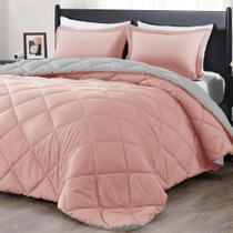 Conjunto de edredom de luxo Queen Pink/Grey, 3 peças All Seasons Conjunto de edredom de luxo Queen Pink/Grey, 3 peças All Seasons