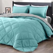Conjunto de edredom de luxo Queen Turquesa/Cinza, 3 peças Conjunto de edredom de luxo Queen Turquesa/Cinza, 3 peças