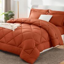 Conjunto de edredom de microfibra CozyLux King Burnt Orange, 7 peças