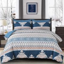Conjunto de edredom DJY Blue Queen Size, 7 peças, cama listrada boho em uma bolsa