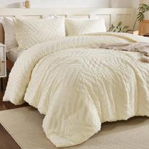 Conjunto de edredom DJY Tufted Boho Queen Size Cream Microfiber
