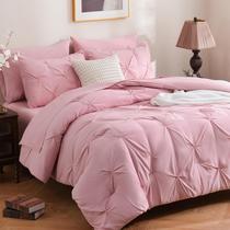 Conjunto de edredom DOWNCOOL Pink Queen com 7 peças de cama em uma bolsa