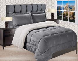 Conjunto de edredom Elegant Comfort Micromink Sherpa Queen Grey Conjunto de edredom Elegant Comfort Micromink Sherpa Queen Grey
