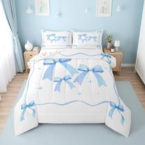 Conjunto de edredom Erosebridal Light Blue Twin para meninas com laço
