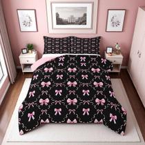 Conjunto de edredom Erosebridal Pink Black Bow Tie para meninas