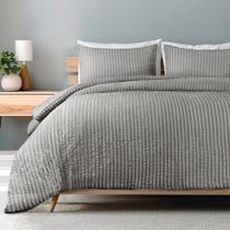Conjunto de edredom Exclusivo Mezcla Jacquard Stripe Queen Grey