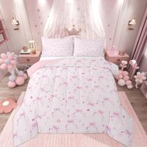 Conjunto de edredom Feelyou Cute Pink Bow Twin Size, microfibra Conjunto de edredom Feelyou Cute Pink Bow Twin Size, microfibra