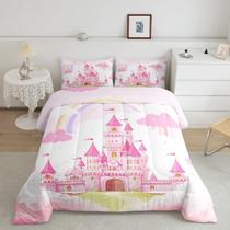 Conjunto de edredom Feelyou Kids Twin Pink Castle Rainbow