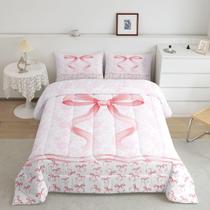 Conjunto de edredom Feelyou Pink Bow All Season Microfiber Twin Conjunto de edredom Feelyou Pink Bow All Season Microfiber Twin