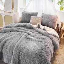Conjunto de edredom Flysheep Luxury Faux Fur King Size Grey