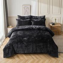 Conjunto de edredom Fressure Distressed Velvet, 5 peças, Black Queen