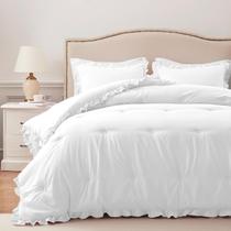 Conjunto de Edredom HARBOREST Queen Size Branco com Babados 3 Peças Conjunto de Edredom HARBOREST Queen Size Branco com Babados 3 Peças