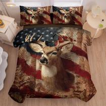 Conjunto de edredom Helloosuu Deer, 5 peças duplas com bandeira americana