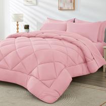 Conjunto de edredom HEVUMYI Pink Queen, 7 peças, cama para todas as estações em uma bolsa Conjunto de edredom HEVUMYI Pink Queen, 7 peças, cama para todas as estações em uma bolsa