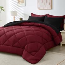 Conjunto de edredom HEVUMYI Red & Black King de 7 peças para toda a temporada