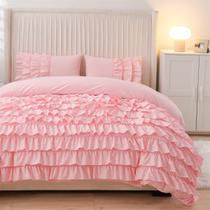 Conjunto de edredom Holawakaka Pink Waterfall Ruffle Twin Size