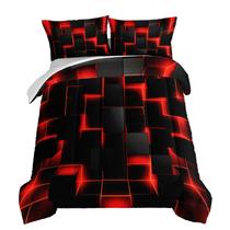 Conjunto de edredom HOSIMA Honeycomb Twin Size, vermelho, preto, 3 peças para crianças