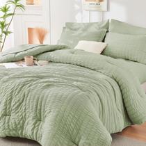 Conjunto de edredom HYMOKEGE Light Green Queen 7 peças Conjunto de edredom HYMOKEGE Light Green Queen 7 peças
