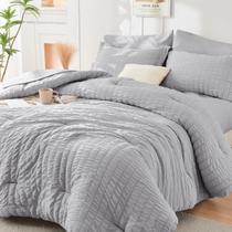 Conjunto de edredom HYMOKEGE Light Grey King Size 7 peças