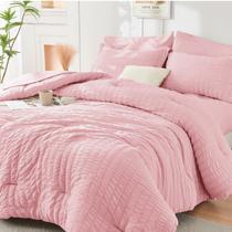 Conjunto de edredom HYMOKEGE Pink Queen Seersucker 7 peças