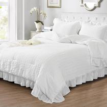 Conjunto de edredom JOLLYVOGUE Queen White Seersucker 3 peças