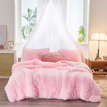 Conjunto de edredom Joyreap Plush Shaggy Faux Fur Sherpa King Pink