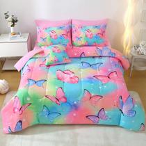 Conjunto de edredom JQinHome Rainbow Butterfly Twin de 6 peças Conjunto de edredom JQinHome Rainbow Butterfly Twin de 6 peças