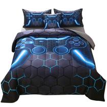 Conjunto de edredom JqinHome Twin Gamer para meninos, cama de 6 peças em A