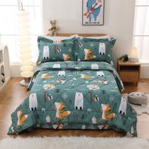 Conjunto de edredom JSD Green Forest Animals Kids Twin Size 2 peças