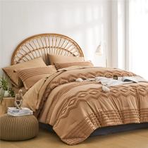 Conjunto de edredom KAKIJUMN Khaki Tufted Queen Size, 7 peças, cama em uma bolsa Conjunto de edredom KAKIJUMN Khaki Tufted Queen Size, 7 peças, cama em uma bolsa