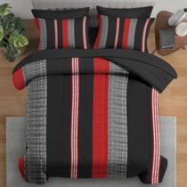 Conjunto de Edredom King Size Pamnest 7 Peças Listrado Vermelho e Preto