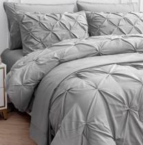Conjunto de edredom LANE LINEN Queen Size de 7 peças com lençóis prateados Conjunto de edredom LANE LINEN Queen Size de 7 peças com lençóis prateados