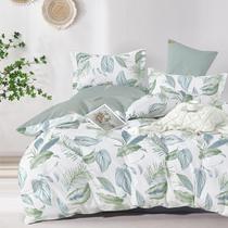Conjunto de edredom LEMIROE Botanical Cotton King Size Verde Sálvia