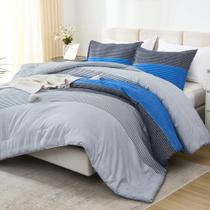Conjunto de edredom Litanika Bed King Grey Blue 3 peças para toda a temporada