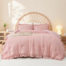 Conjunto de edredom Litanika Full Size Blush Pink Ruffle, 3 peças