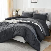 Conjunto de edredom Litanika King Size preto branco cinza 3 peças Conjunto de edredom Litanika King Size preto branco cinza 3 peças