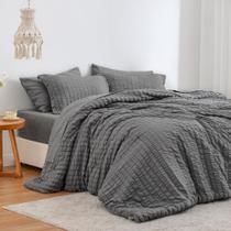Conjunto de edredom Love's cabin Seersucker Dark Grey King Size