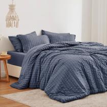Conjunto de edredom Love's cabin Seersucker Navy Blue Twin, 5 peças Conjunto de edredom Love's cabin Seersucker Navy Blue Twin, 5 peças