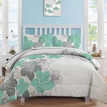Conjunto de edredom Luxudecor Floral King Size verde 7 peças Conjunto de edredom Luxudecor Floral King Size verde 7 peças