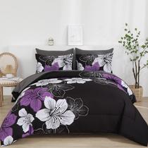Conjunto de edredom Luxudecor Floral Queen Size 7 peças roxo Conjunto de edredom Luxudecor Floral Queen Size 7 peças roxo