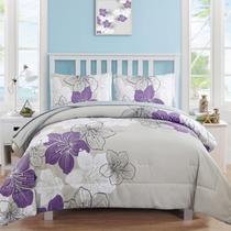 Conjunto de edredom Luxudecor Purple King Size com 7 peças Conjunto de edredom Luxudecor Purple King Size com 7 peças
