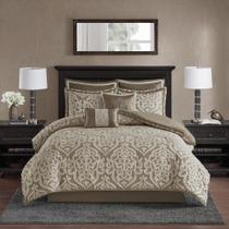 Conjunto de edredom Madison Park Odette Jacquard Damask King Tan