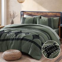 Conjunto de edredom Mairêve Embroidery King Size verde oliva 7 peças Conjunto de edredom Mairêve Embroidery King Size verde oliva 7 peças