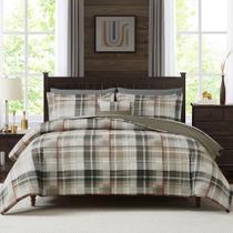 Conjunto de edredom Mairêve Queen Plaid Design 7 peças cáqui