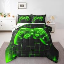 Conjunto de edredom Manfei Kids Gaming Twin Size Green Grid Games