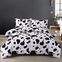 Conjunto de edredom Mengersi Cow Print para crianças, tamanho duplo